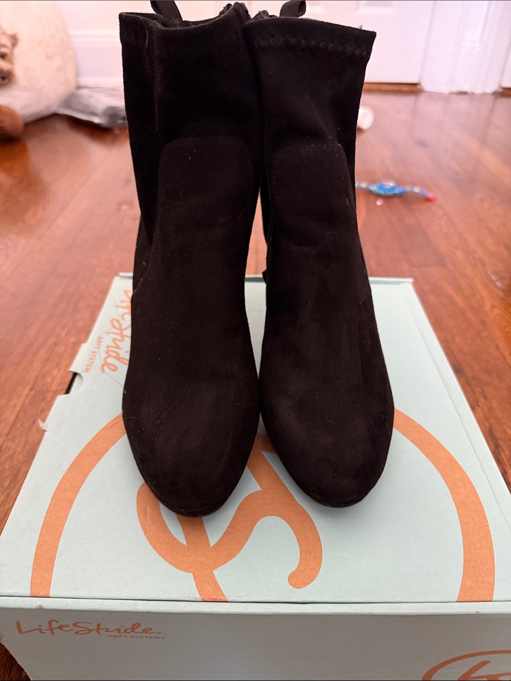 Life Stride Black Suede-Look Ankle Booties